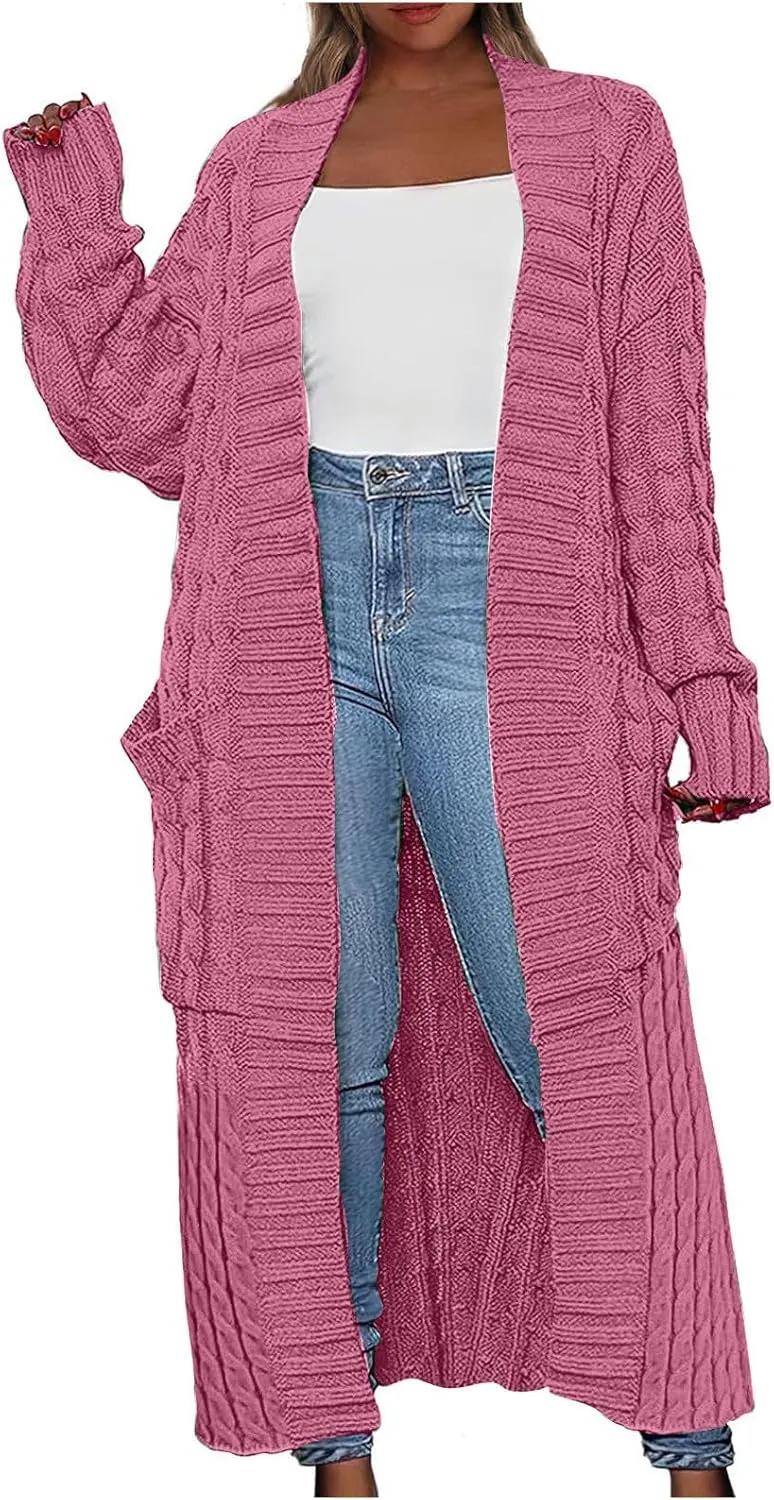 2024 Fall Fashion Jackets For Women Plus Size Chunky Open Front Cable Knit Long Cardigan Loose Comfy Winter Sweaters