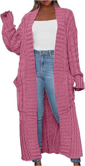 2024 Fall Fashion Jackets For Women Plus Size Chunky Open Front Cable Knit Long Cardigan Loose Comfy Winter Sweaters