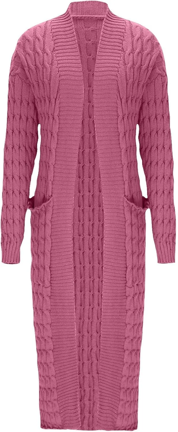 2024 Fall Fashion Jackets For Women Plus Size Chunky Open Front Cable Knit Long Cardigan Loose Comfy Winter Sweaters