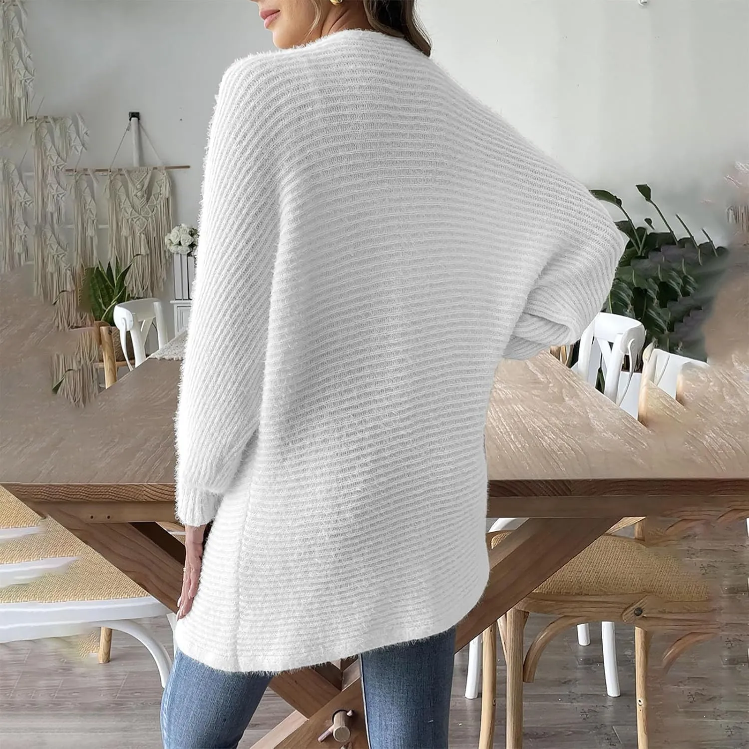 2024 Open Front Cardigan For Women Dressy Casual Long Sleeve Cable Knit Sweater Cardigan Chunky Elastic Cuff Cardigan