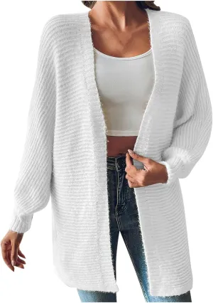 2024 Open Front Cardigan For Women Dressy Casual Long Sleeve Cable Knit Sweater Cardigan Chunky Elastic Cuff Cardigan