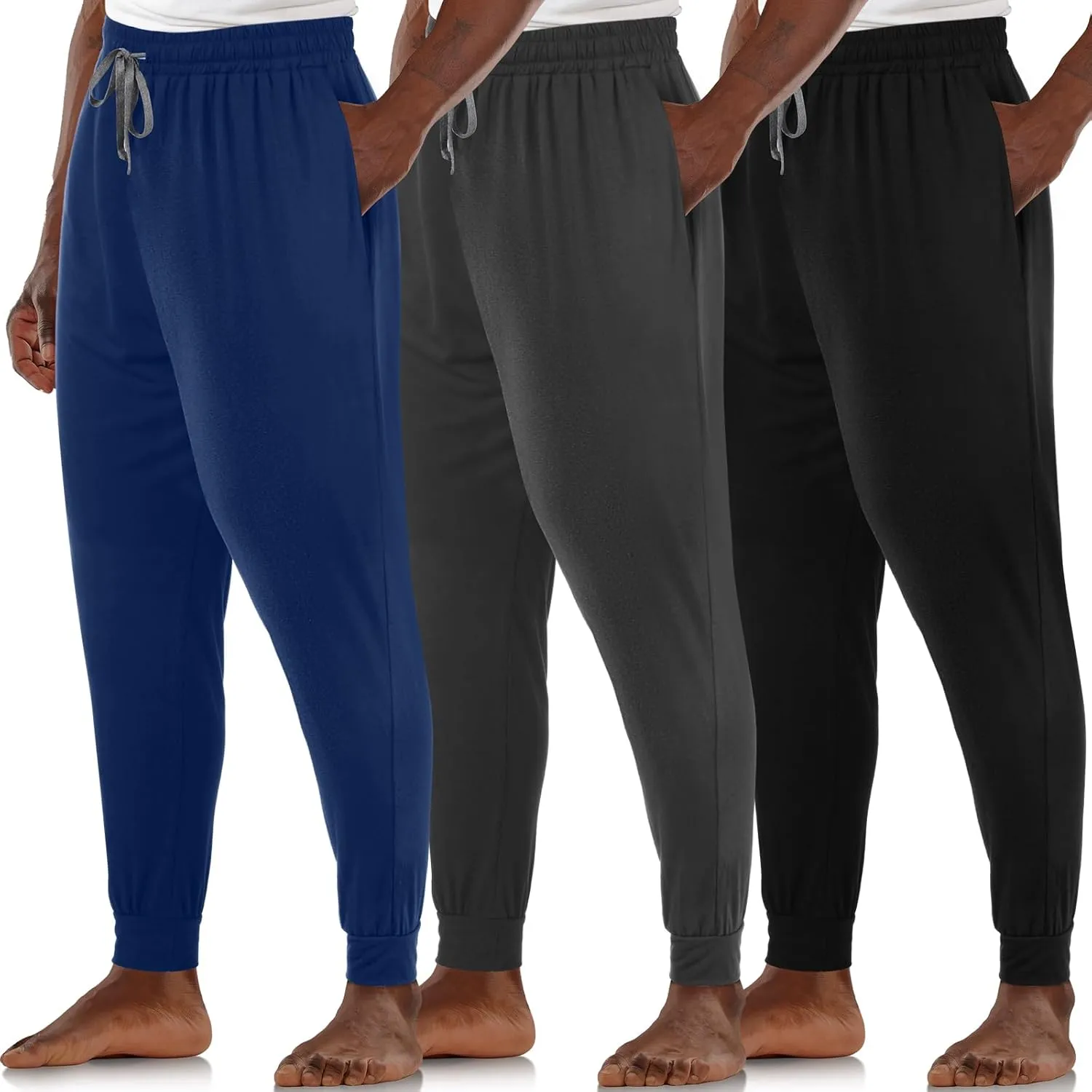 3 Pack Mens Cotton Sleepwear Pajamas Pants with Pockets, Soft Drawstring Lounge Bottoms Pjs for Men