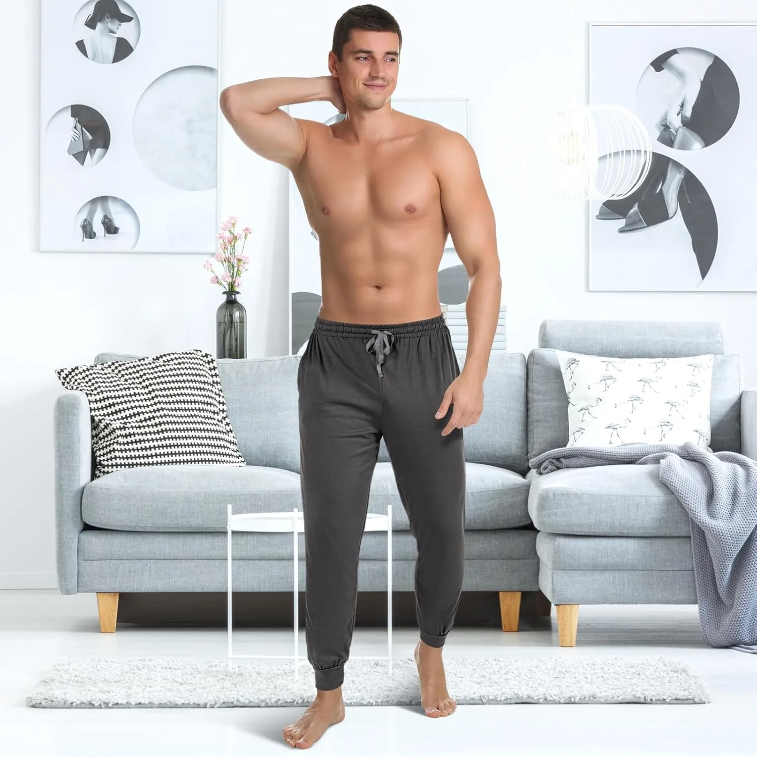 3 Pack Mens Cotton Sleepwear Pajamas Pants with Pockets, Soft Drawstring Lounge Bottoms Pjs for Men