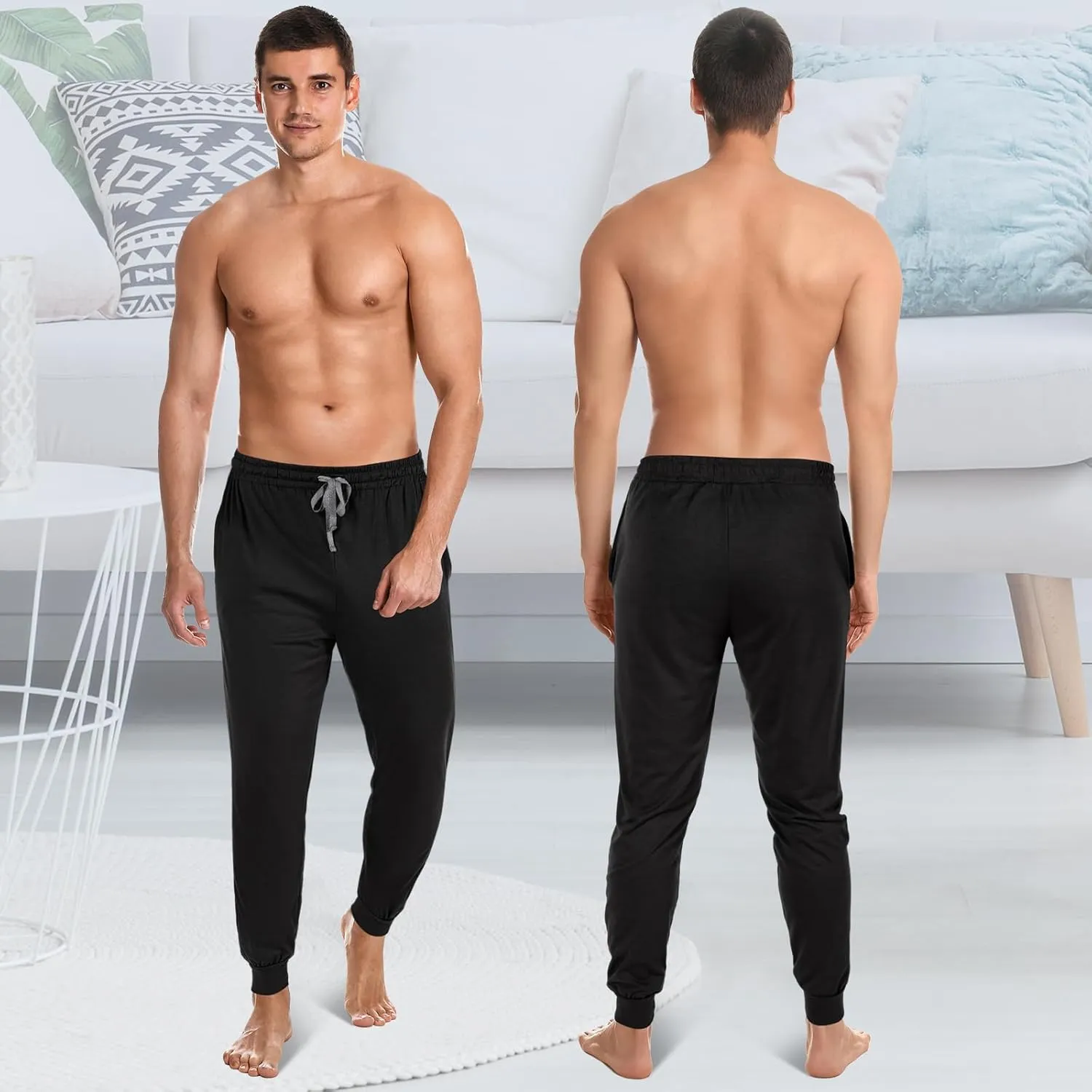 3 Pack Mens Cotton Sleepwear Pajamas Pants with Pockets, Soft Drawstring Lounge Bottoms Pjs for Men