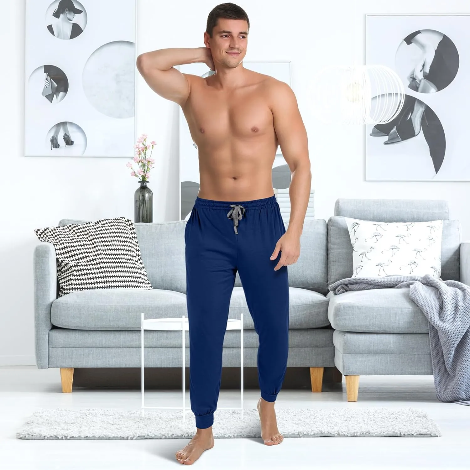 3 Pack Mens Cotton Sleepwear Pajamas Pants with Pockets, Soft Drawstring Lounge Bottoms Pjs for Men