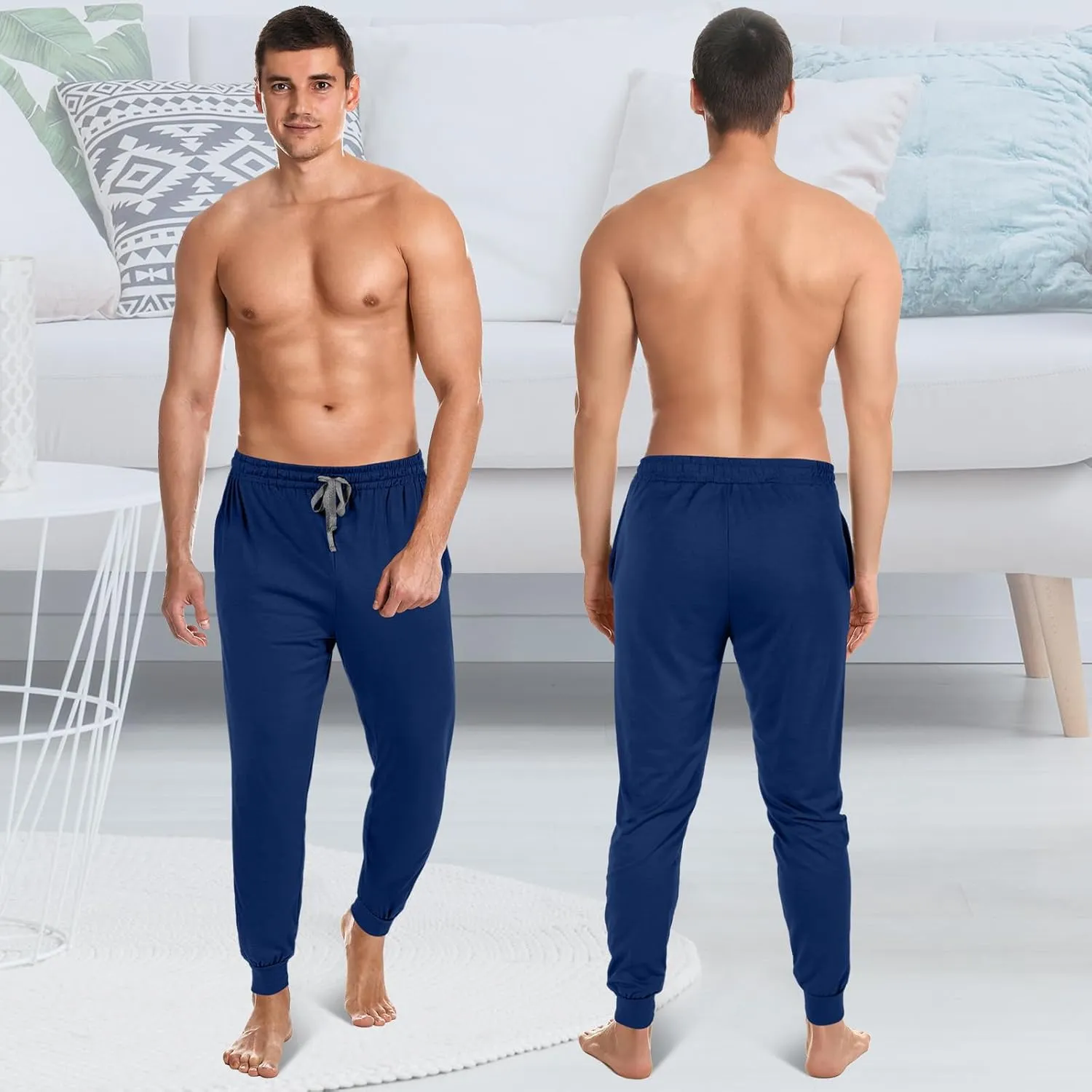 3 Pack Mens Cotton Sleepwear Pajamas Pants with Pockets, Soft Drawstring Lounge Bottoms Pjs for Men