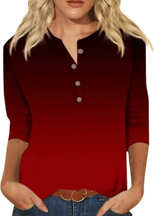 3/4 Sleeve Tops for Women Work Tops Summer Elbow Sleeve Shirt Casual Shirt Button Down Crewneck Tops Trendy