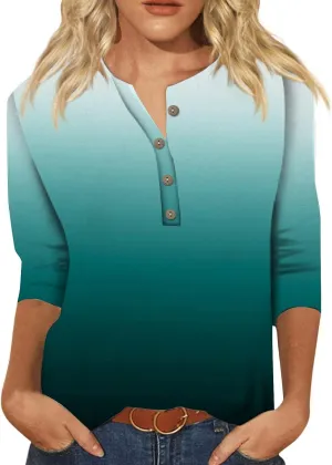 3/4 Sleeve Tops for Women Work Tops Summer Elbow Sleeve Shirt Casual Shirt Button Down Crewneck Tops Trendy