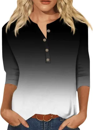 3/4 Sleeve Tops for Women Work Tops Summer Tie Dye Shirt Casual Shirt Button Down Crewneck Tops Trendy Plus Size