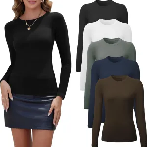 5 Pack Long Sleeve Tops for Women Stretchy Fitted Long Sleeve Shirt Women Crew Neck Basic Tops for Woman Tops
