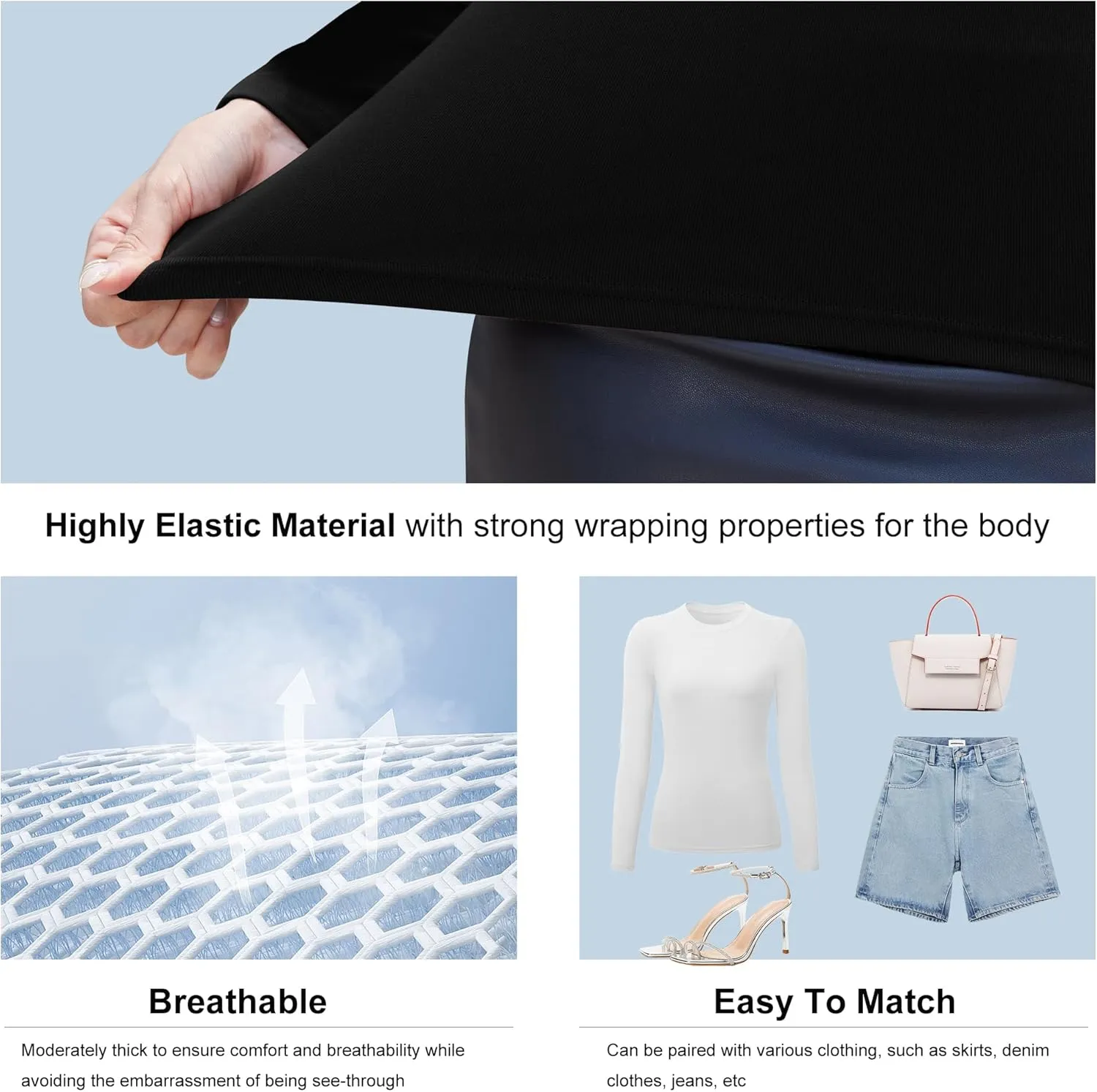 5 Pack Long Sleeve Tops for Women Stretchy Fitted Long Sleeve Shirt Women Crew Neck Basic Tops for Woman Tops