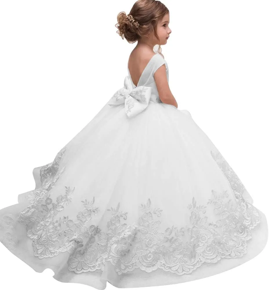 ABAO SISTER Elegant Flower Girl Dress for Wedding Kids Sleevelesss Lace Pageant Ball Gowns