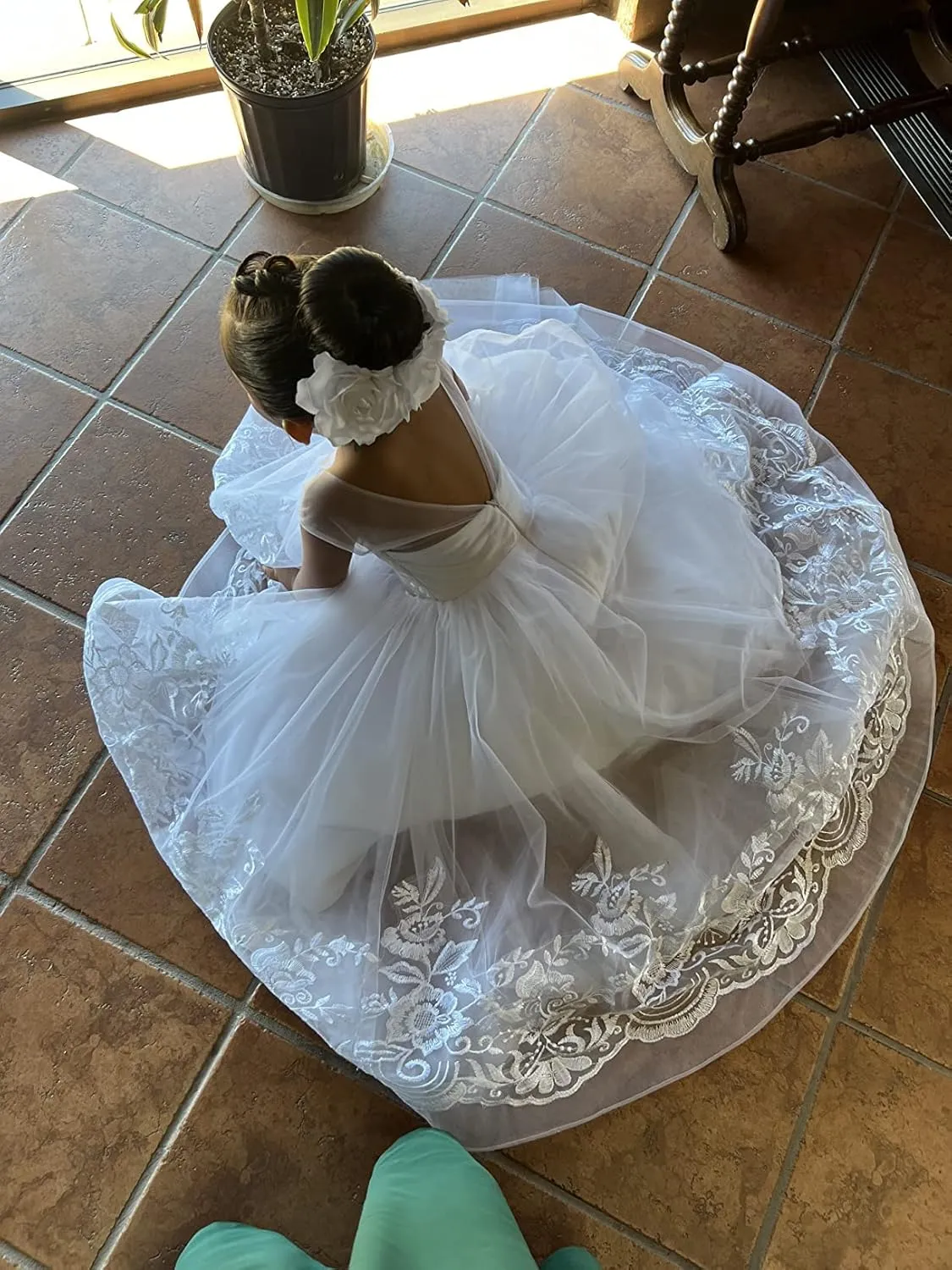 ABAO SISTER Elegant Flower Girl Dress for Wedding Kids Sleevelesss Lace Pageant Ball Gowns