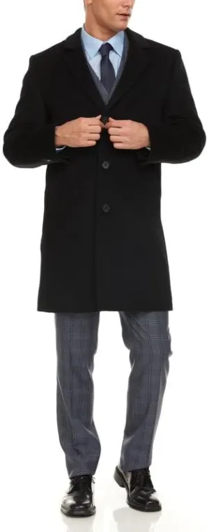 Adam Baker Men's Luxury Wool Cashmere Overcoat 38” Length Single Breasted Classic Topcoat