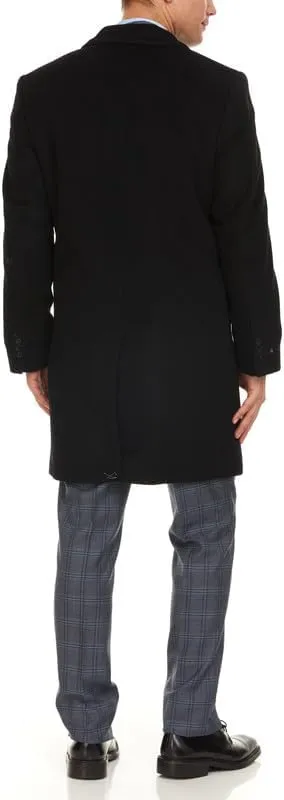 Adam Baker Men's Luxury Wool Cashmere Overcoat 38” Length Single Breasted Classic Topcoat