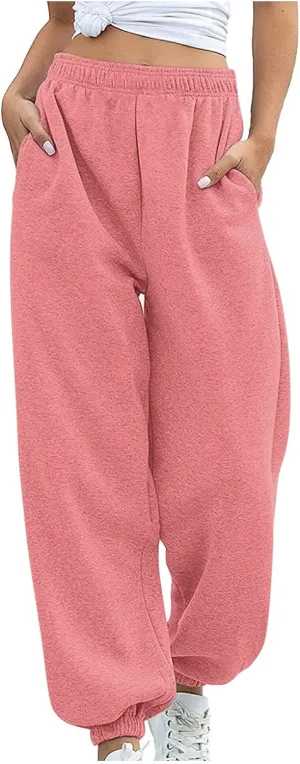 ADJHDFH Women's High Waisted Sweatpants Workout Active Joggers Pants Baggy Lounge Bottoms with Pockets Y2K Pants