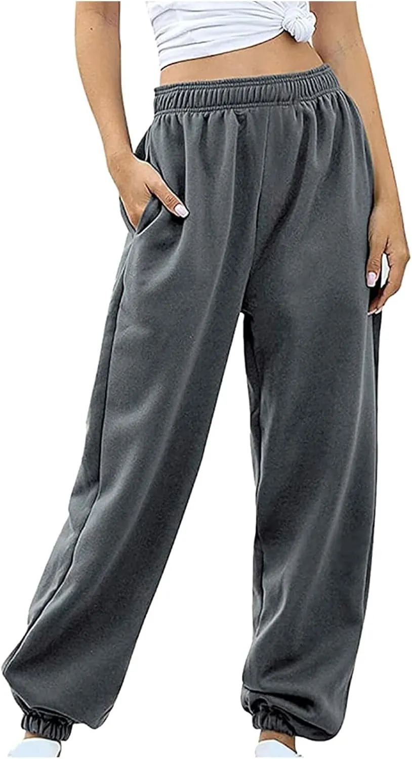 ADJHDFH Women's High Waisted Sweatpants Workout Active Joggers Pants Baggy Lounge Bottoms with Pockets Y2K Pants