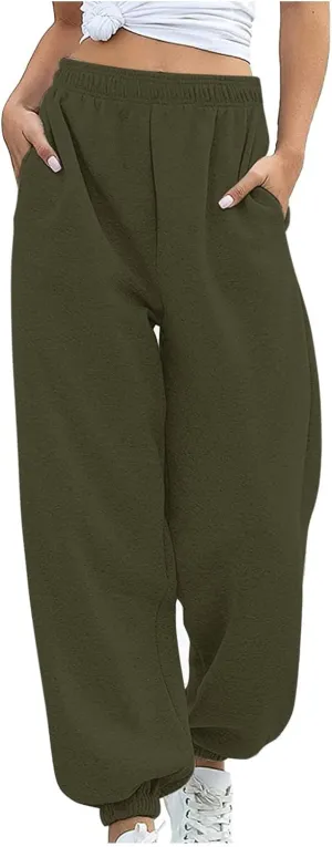 ADJHDFH Women's High Waisted Sweatpants Workout Active Joggers Pants Baggy Lounge Bottoms with Pockets Y2K Pants