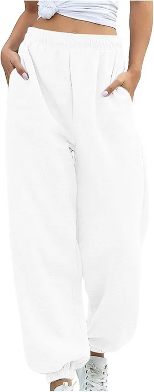 ADJHDFH Women's High Waisted Sweatpants Workout Active Joggers Pants Baggy Lounge Bottoms with Pockets Y2K Pants