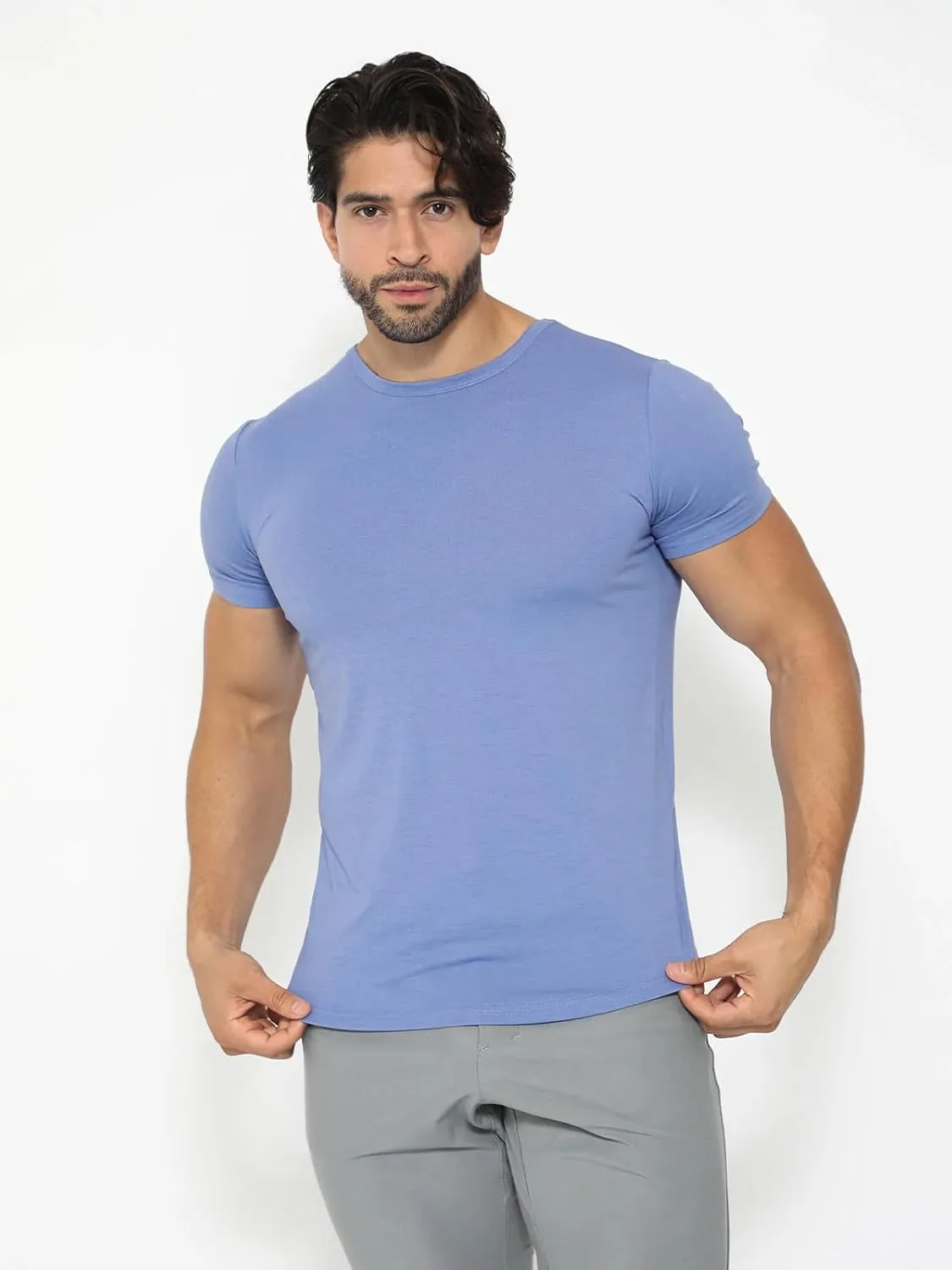 AHA Selected Men's T-Shirt-All Day Elite Curve-Hem Crew-Neck Slim Tee Short Sleeve