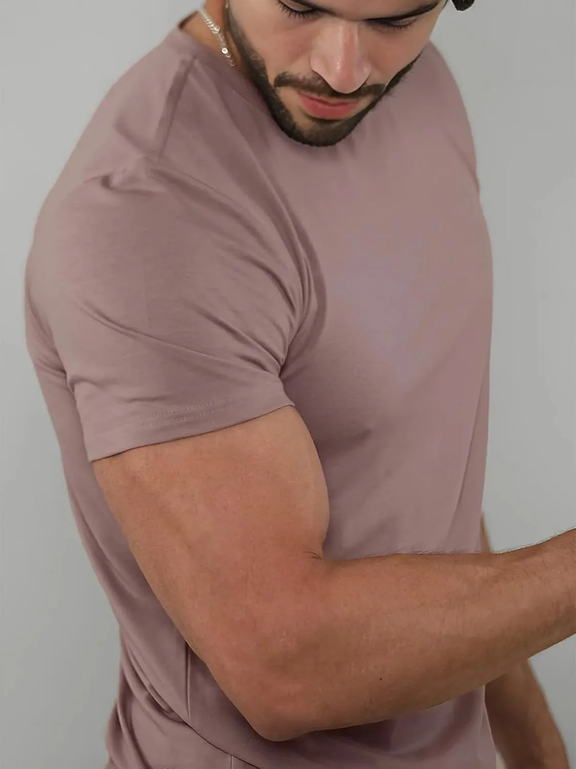 AHA Selected Men's T-Shirt-All Day Elite Curve-Hem Crew-Neck Slim Tee Short Sleeve