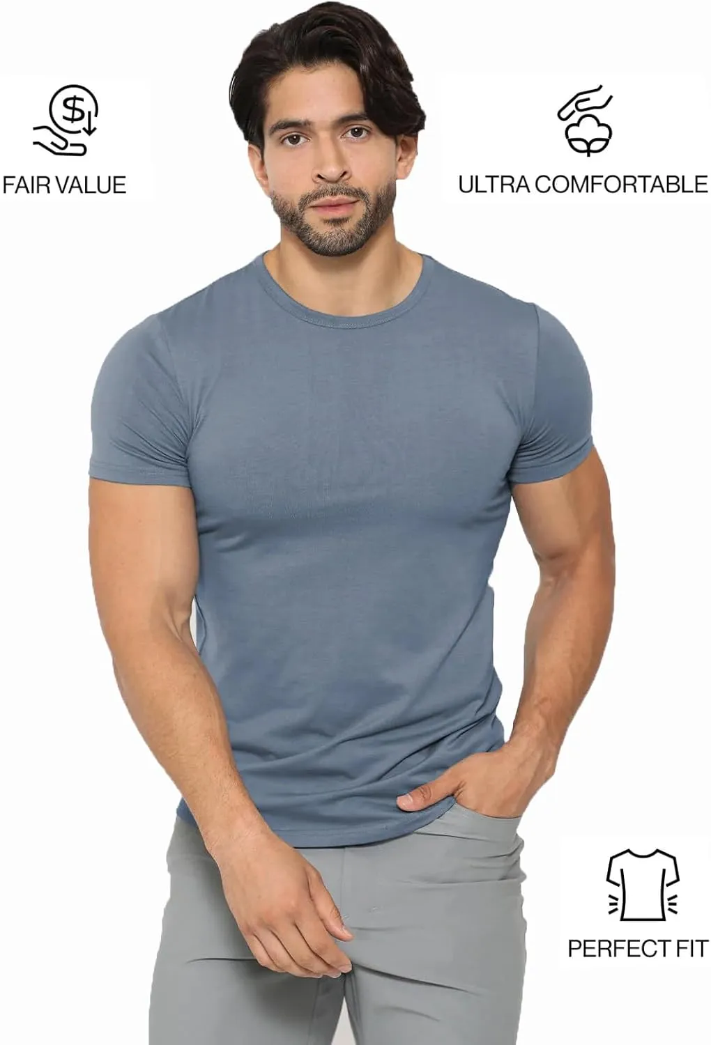 AHA Selected Men's T-Shirt-All Day Elite Curve-Hem Crew-Neck Slim Tee Short Sleeve