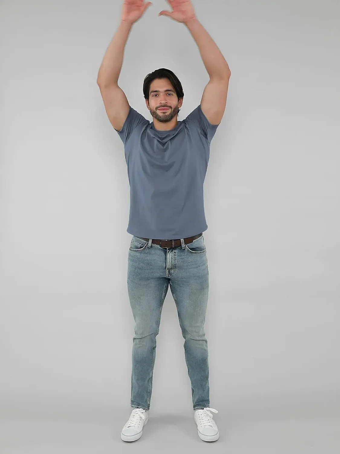 AHA Selected Men's T-Shirt-All Day Elite Curve-Hem Crew-Neck Slim Tee Short Sleeve