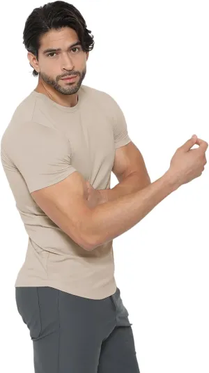 AHA Selected Men's T-Shirt-All Day Elite Curve-Hem Crew-Neck Slim Tee Short Sleeve