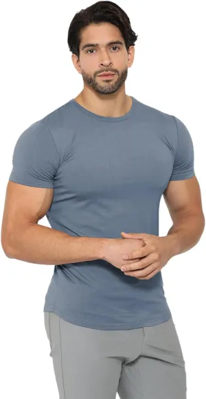 AHA Selected Men's T-Shirt-All Day Elite Curve-Hem Crew-Neck Slim Tee Short Sleeve