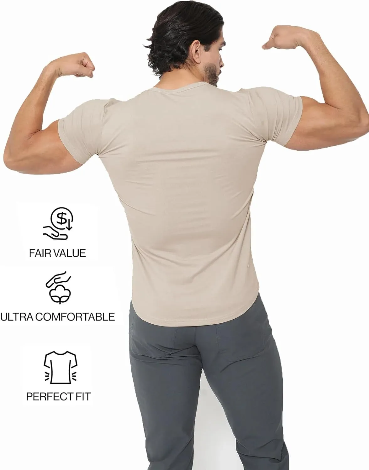 AHA Selected Men's T-Shirt-All Day Elite Curve-Hem Crew-Neck Slim Tee Short Sleeve