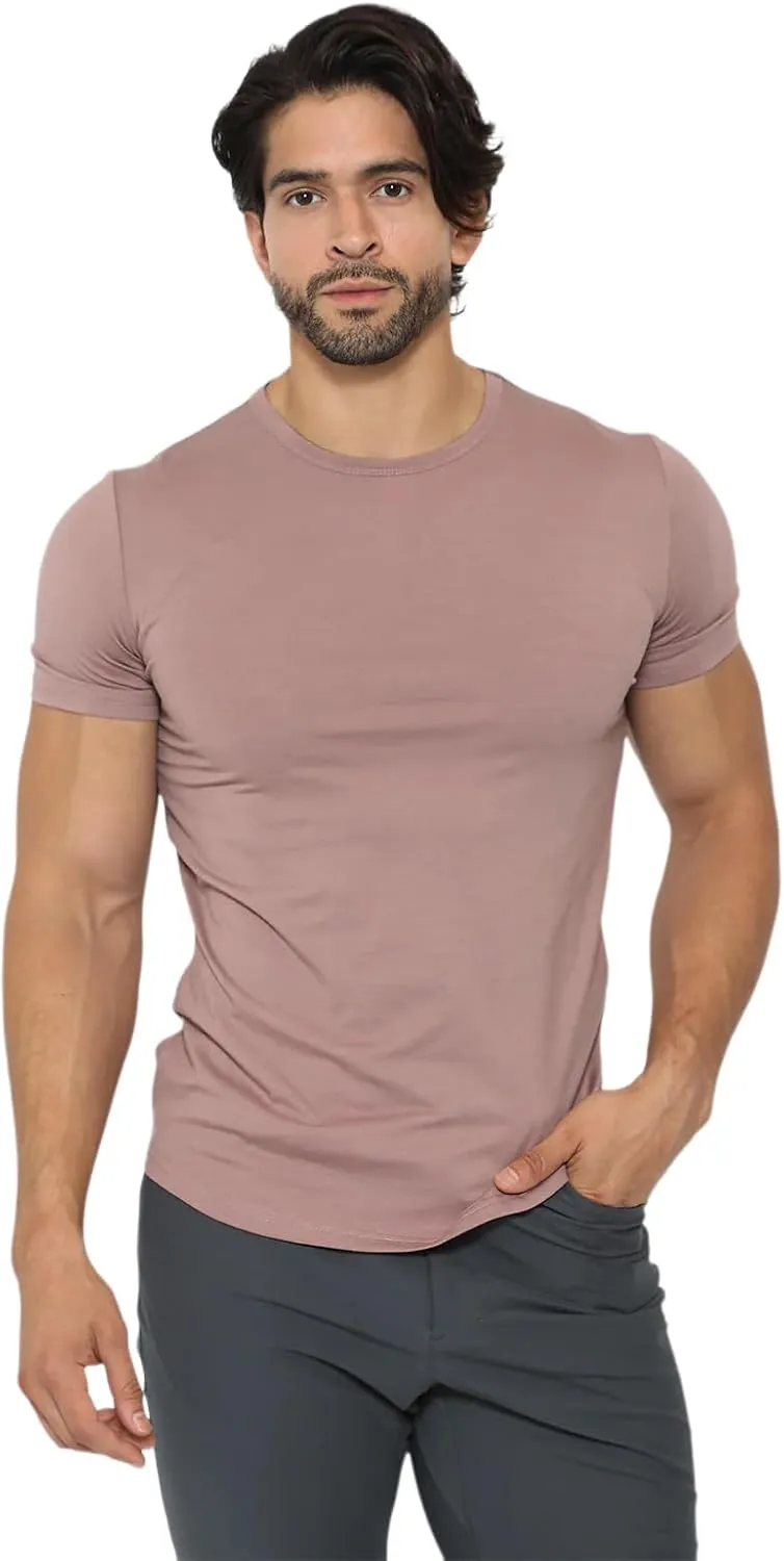 AHA Selected Men's T-Shirt-All Day Elite Curve-Hem Crew-Neck Slim Tee Short Sleeve