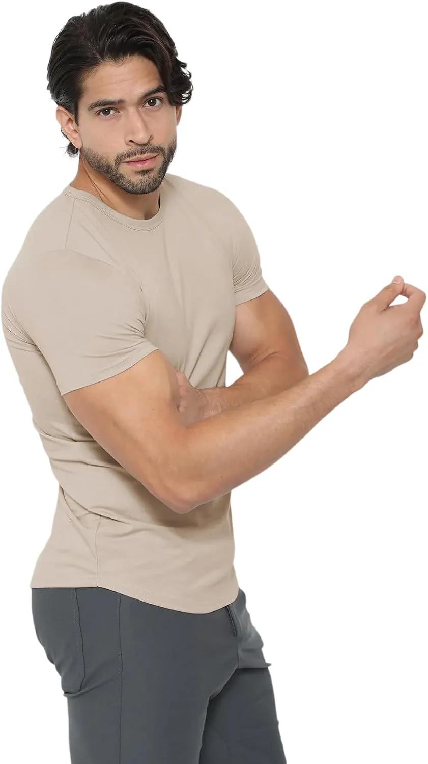 AHA Selected Men's T-Shirt-All Day Elite Curve-Hem Crew-Neck Slim Tee Short Sleeve