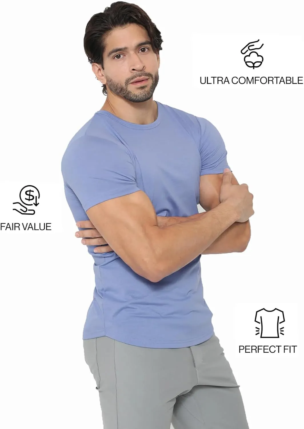AHA Selected Men's T-Shirt-All Day Elite Curve-Hem Crew-Neck Slim Tee Short Sleeve
