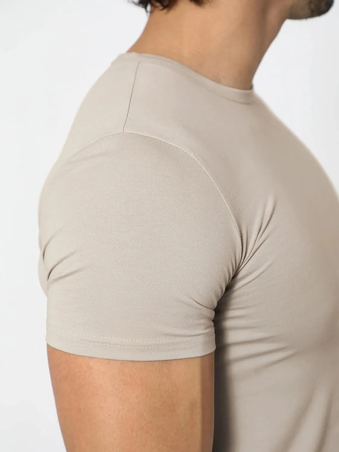 AHA Selected Men's T-Shirt-All Day Elite Curve-Hem Crew-Neck Slim Tee Short Sleeve
