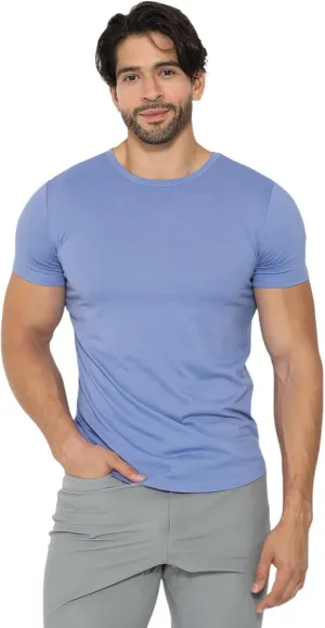 AHA Selected Men's T-Shirt-All Day Elite Curve-Hem Crew-Neck Slim Tee Short Sleeve