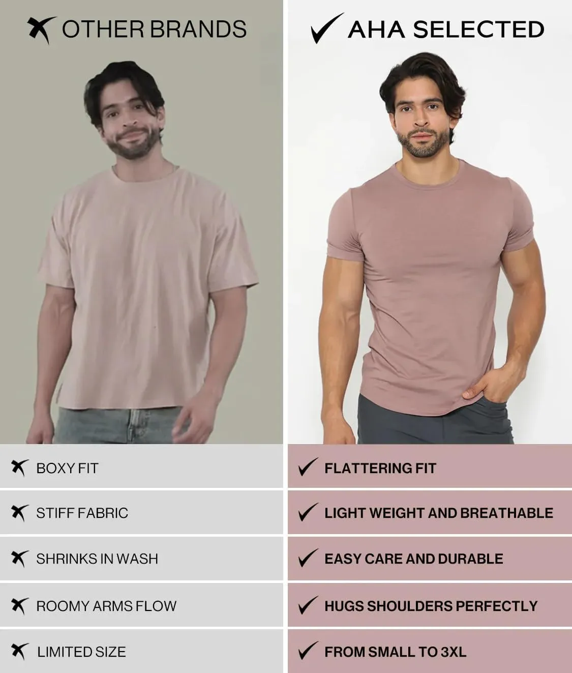 AHA Selected Men's T-Shirt-All Day Elite Curve-Hem Crew-Neck Slim Tee Short Sleeve