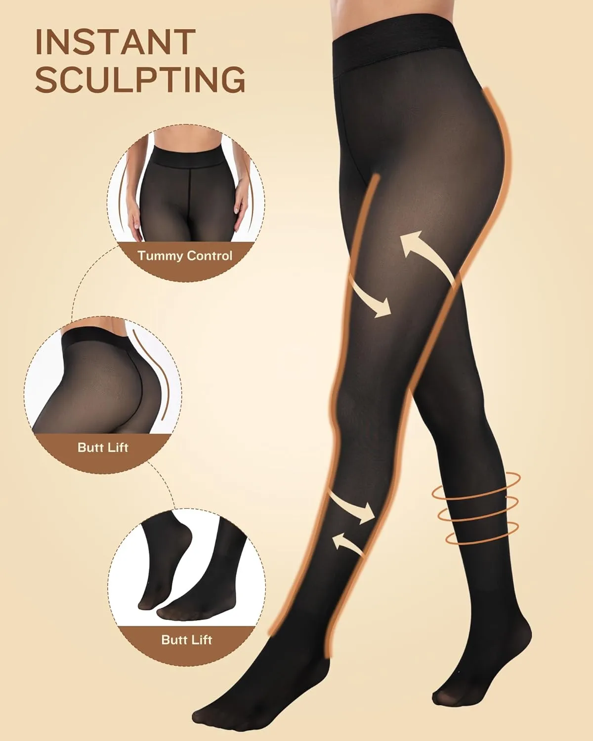 ATHVOTAR Fleece Lined Winter Tights Women - Thermal Warm Opaque Pantyhose Thick Sheer Leggings