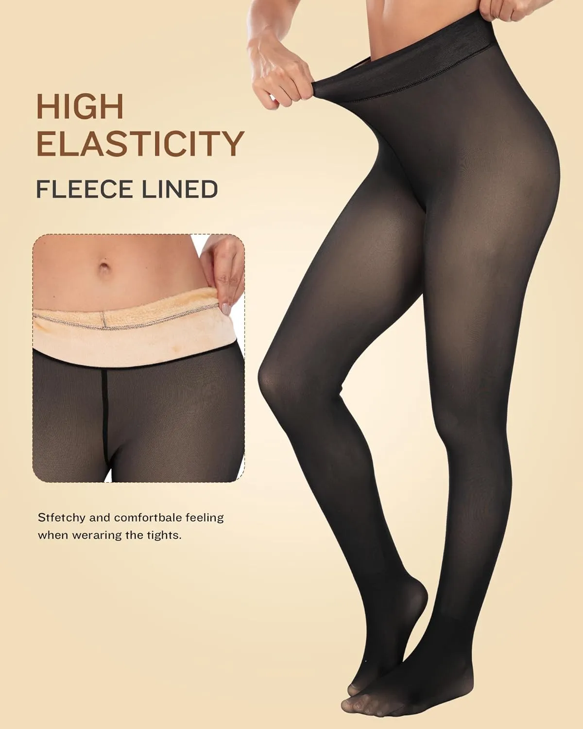 ATHVOTAR Fleece Lined Winter Tights Women - Thermal Warm Opaque Pantyhose Thick Sheer Leggings