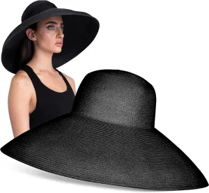 Audrey Hepburn-Inspired Wide Brim Straw Hat – Elegant Summer Sun Hat for Women, Luxury Beach Hat for Chic Vintage Style Black
