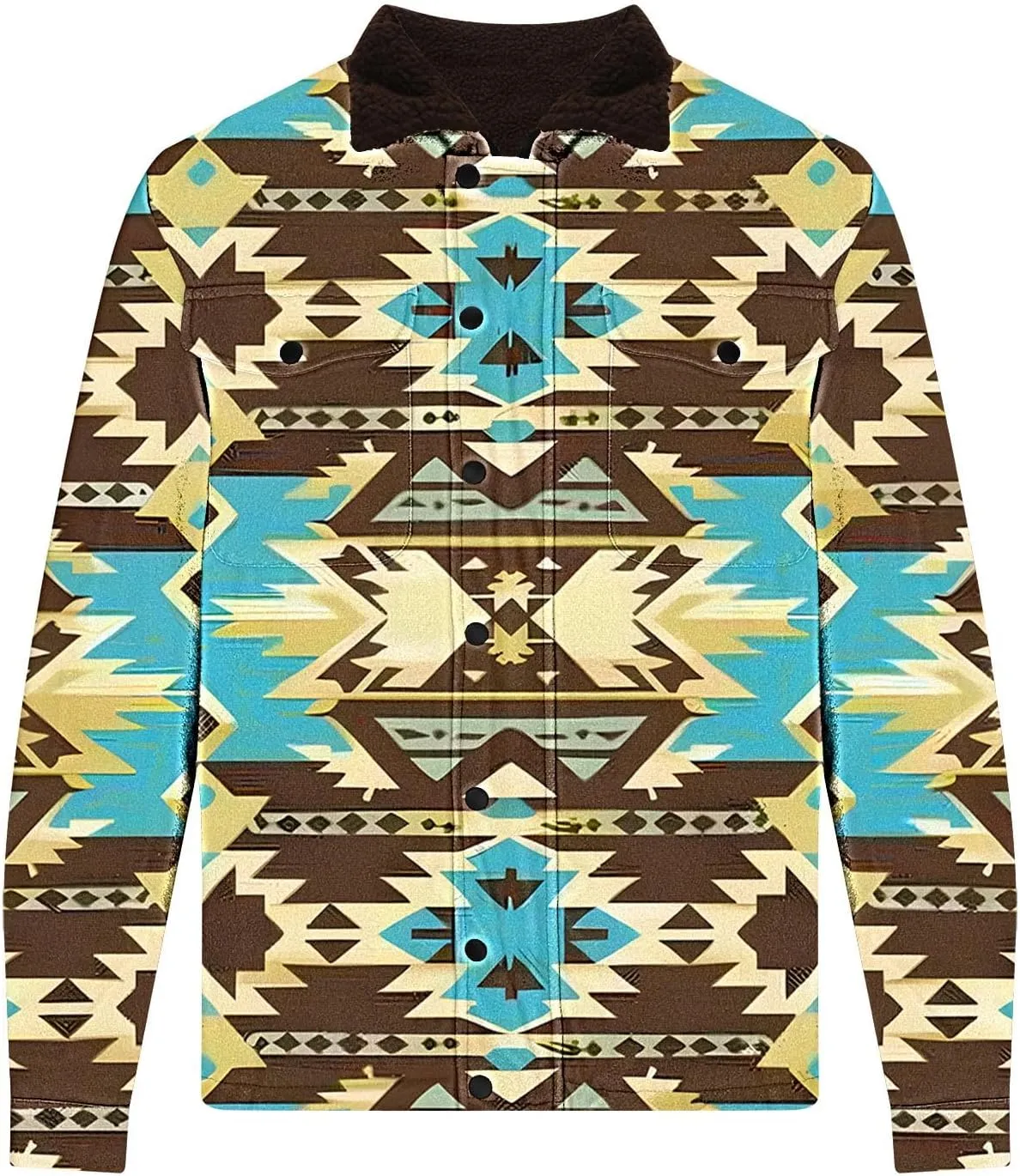 Aztec Jacket for Men Winter Warm Fleece Lined Casual Tribal Printed Coats Thicken Sherpa Lined Zip Up Outerwear