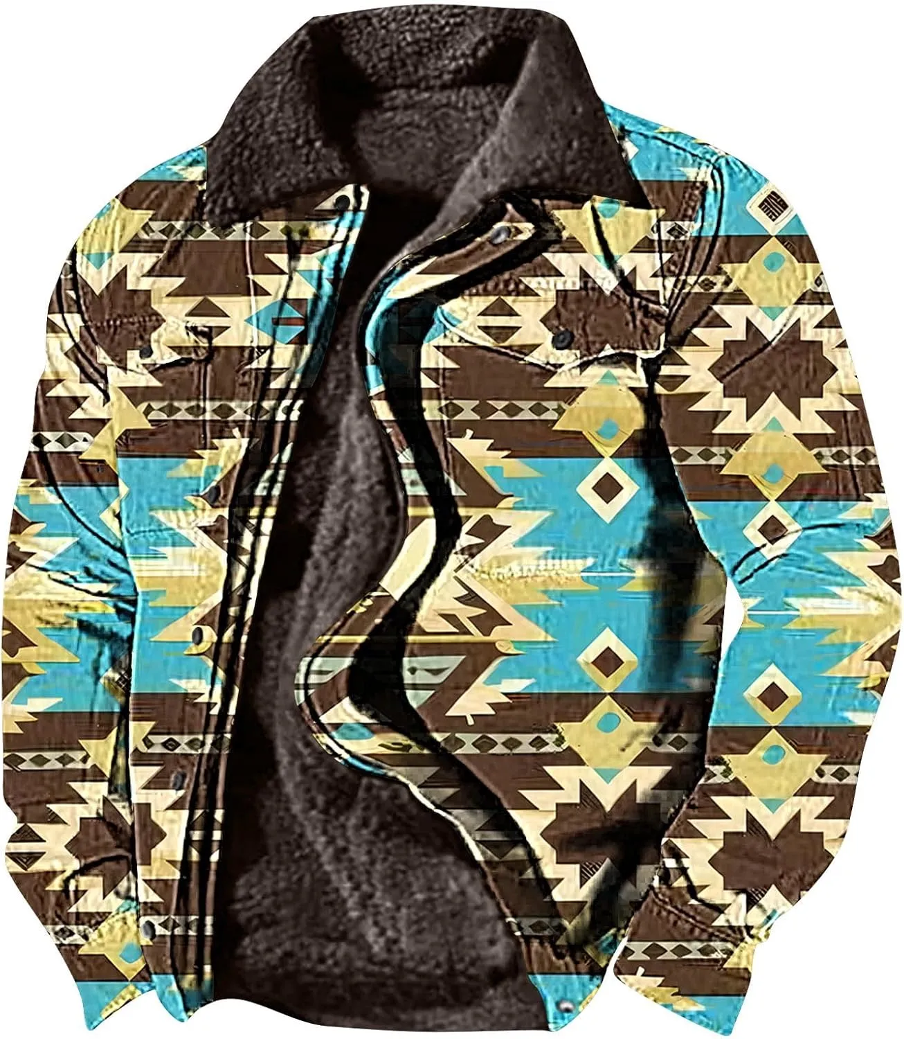 Aztec Jacket for Men Winter Warm Fleece Lined Casual Tribal Printed Coats Thicken Sherpa Lined Zip Up Outerwear