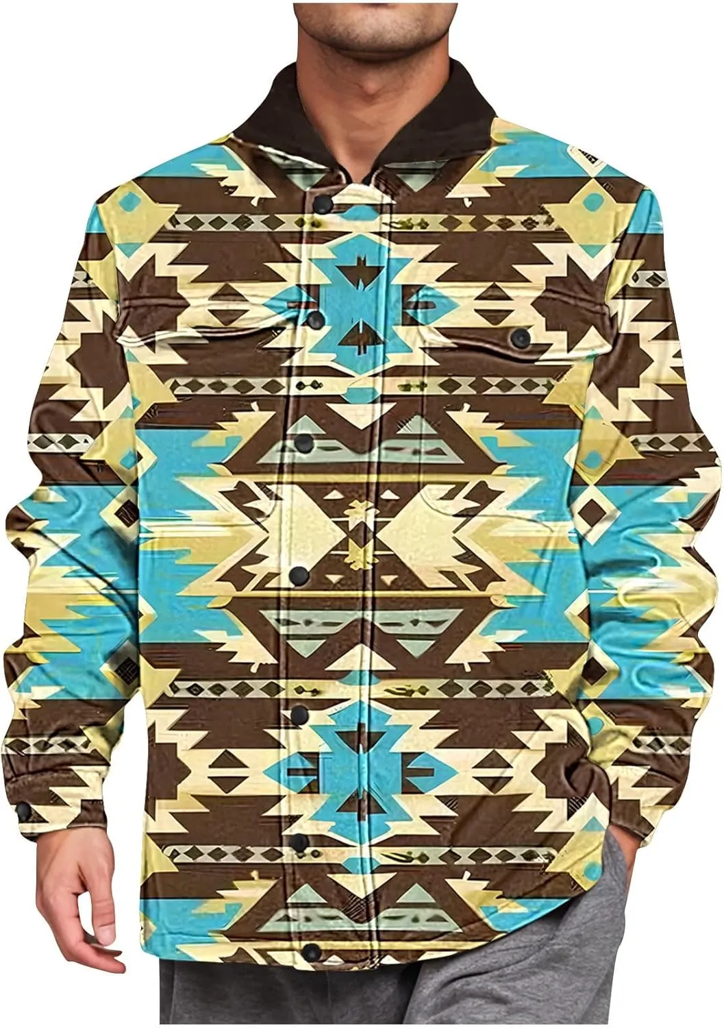 Aztec Jacket for Men Winter Warm Fleece Lined Casual Tribal Printed Coats Thicken Sherpa Lined Zip Up Outerwear