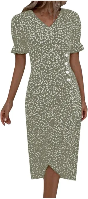 Beach Dresses for Women,2025 Summer Trendy Elegant V Neck Floral Boho Dress,Flowy Ruched Hawaiian Maxi Dress