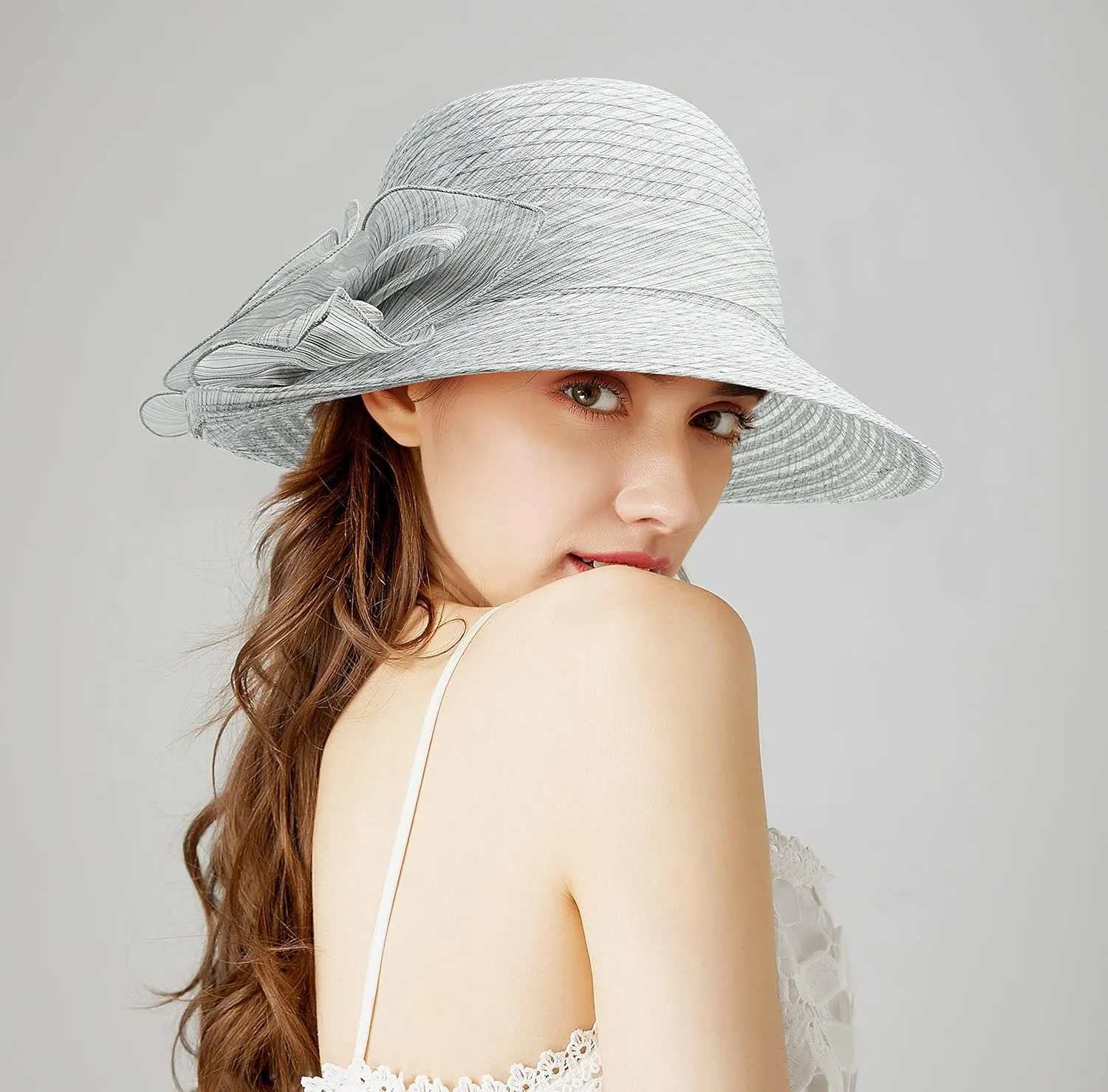 Bellady Women Organza Derby Church Wedding Fascinators Cloche Bucket Bowler Hat