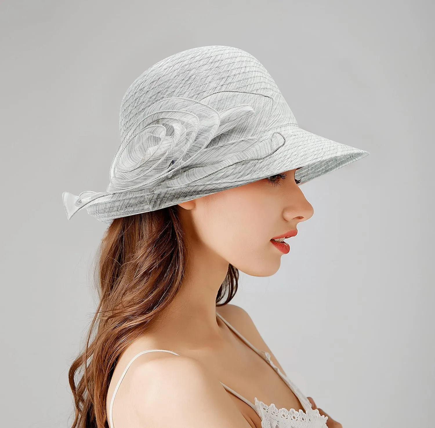 Bellady Women Organza Derby Church Wedding Fascinators Cloche Bucket Bowler Hat