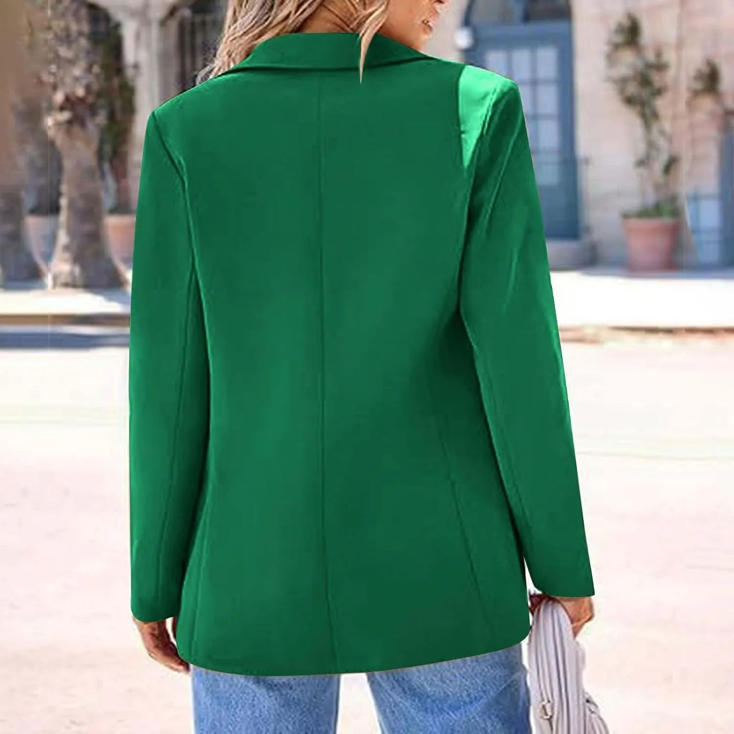 Blazers for Women Open Front Long Sleeve Work Office Jackets Solid Color Blazer Suit Button Lightweight Cardigan