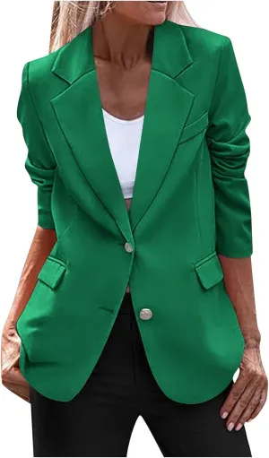 Blazers for Women Open Front Long Sleeve Work Office Jackets Solid Color Blazer Suit Button Lightweight Cardigan