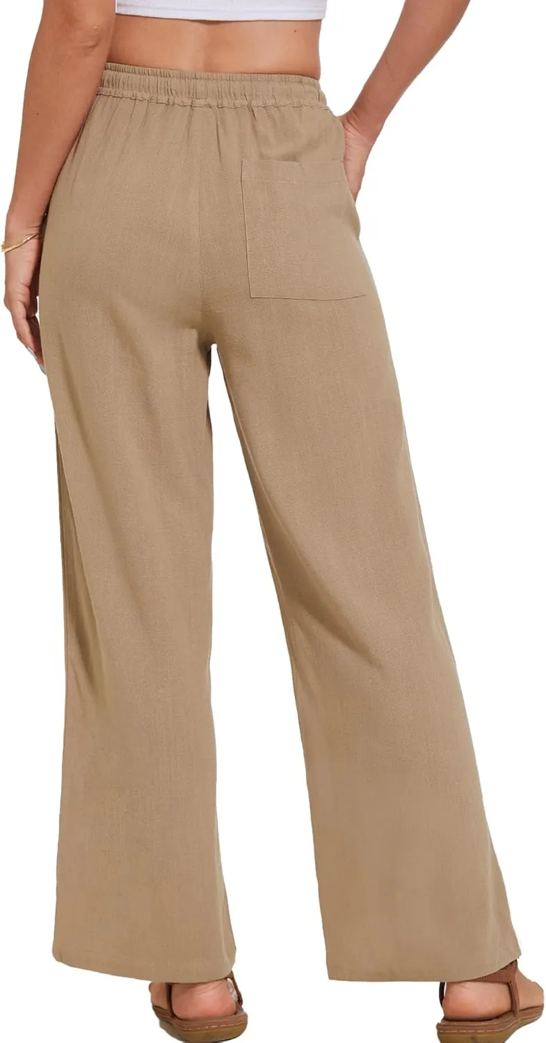 Breezy Lane Linen Pants for Women Summer High Waist Palazzo Pants Boho Beach Trousers with Pockets