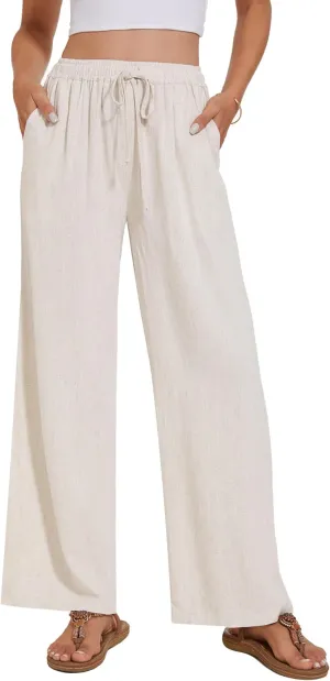 Breezy Lane Linen Pants for Women Summer High Waist Palazzo Pants Boho Beach Trousers with Pockets