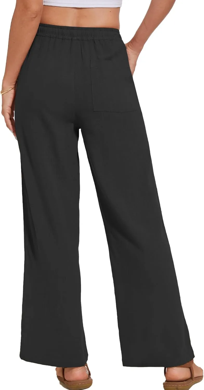 Breezy Lane Linen Pants for Women Summer High Waist Palazzo Pants Boho Beach Trousers with Pockets